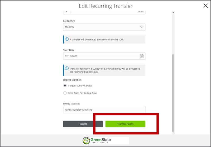 Press transfer funds button to save changes