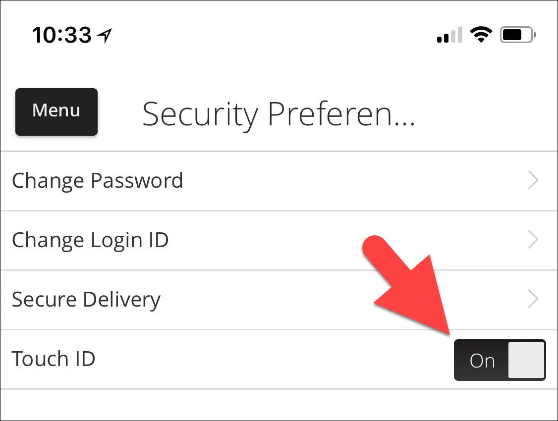 4 - Touch ID Next tap TOUCH ID.